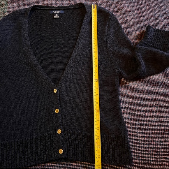 Chaps Navy Cotton Blend Cardigan, Gold Buttons - Size Large - Picture 4 of 5